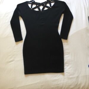 Elegant mint condition Vintage 80’s Black Dress with Gold stud ballet/boat neck